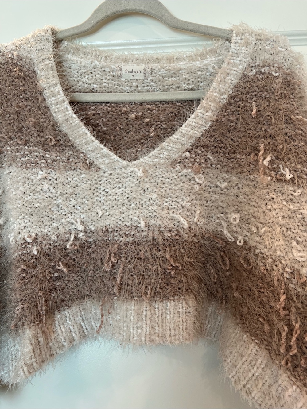 Altar’d State Eyelash Stripe Cropped Sweater Medium Cozy Boho Soft Knit Pullover - Picture 5 of 11